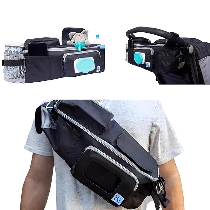 Lil & Mil Crossbody Diaper Bag with Wipes Pocket | Convenient Small Diaper Bag | Doubles as Hanging Stroller Organizer with Cup Holder, Cell Phone Holder & Wipes Pocket - Tot Tote