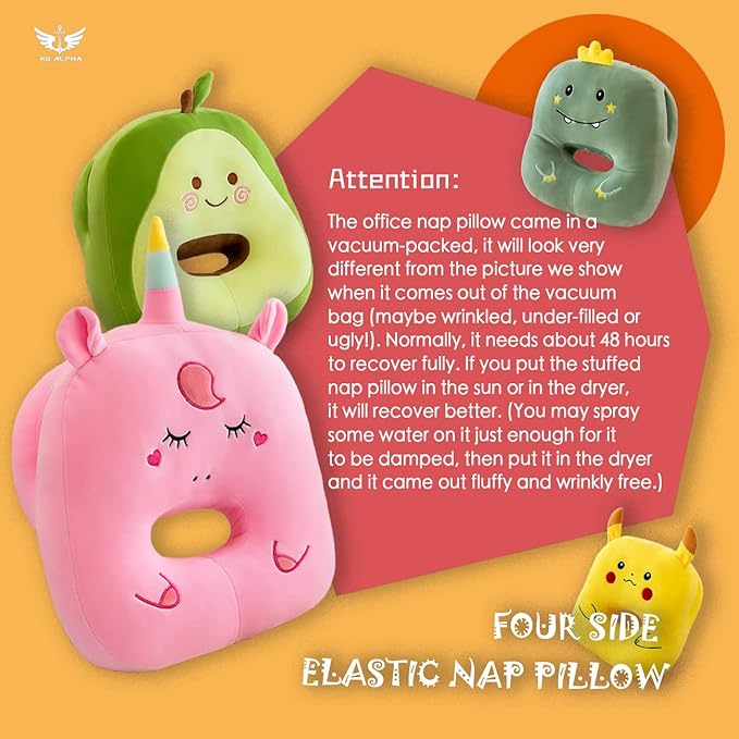 Plush Stuffed Cute Napping Toy Pillow for Kids Girls, Neck Support Foam Memory Sleeping Pillows, Office Neck Pillow for Cervical Pain Relief Yellow Pika