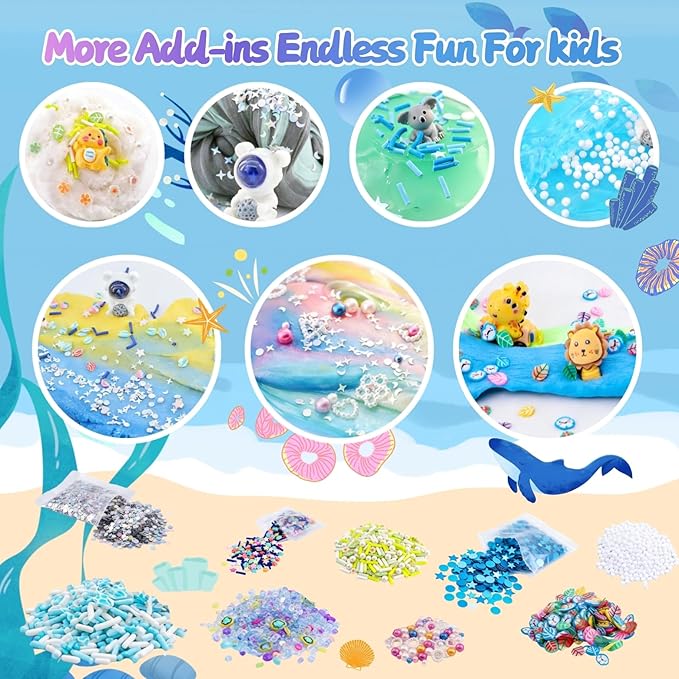 Slime 7 Pack for Kids,Cloud Slime kit Super Soft and Non-Sticky,Stress Relief Blue Clear Slime Set Toy for Christmas Day,DIY Butter Slime Party Favor for Birthday Valentine's Day Easter Gift