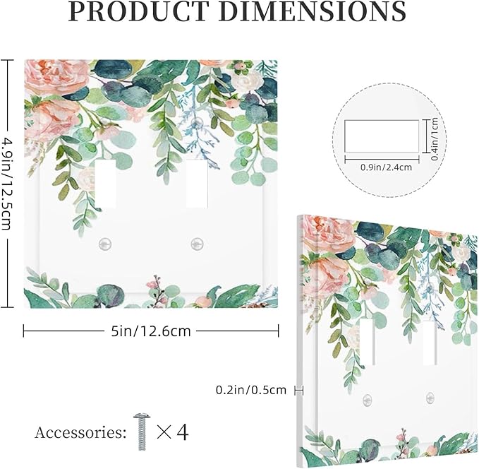 Green Eucalyptus Leaves Floral Watercolor Flower Decorative Switch Plates 2 Gang Double Toggle Outlet Light Switch Cover Wall Plate Electrical Faceplate for Bed Room Living Room Decor