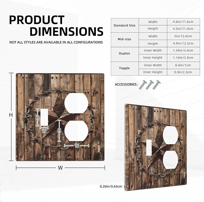 Outlet Covers Rustic Star Western Cowboy Wood 2 Gang Decorative Switch Plates 1 Toggle Duplex Combo Light Switch Cover GFCI Electrical Wall Plates for Farmhouse Home Decor
