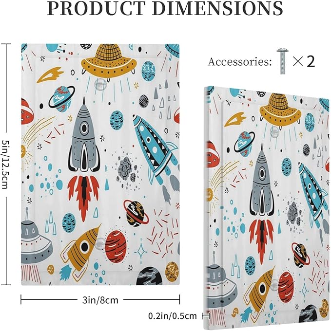 Cartoon Space Rocket Boys Universe Planet 1 Gang Light Switch Covers No Device Wall Plate Decorative Unique Blank Switchplate Electrical Faceplate for Nursery Kidroom Bedroom Home Decor