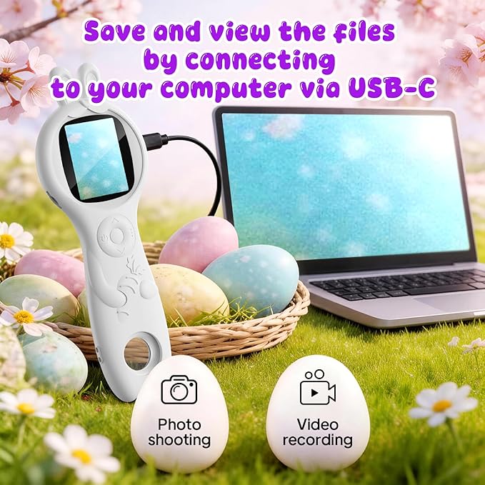 Children's Handheld Electronic Magnifying Glass, White Rabbit-Shaped Science Educational Microscope Kit, STEM Educational Toy for Kids Ages 5–10 Birthday Gift for Boys & Girls
