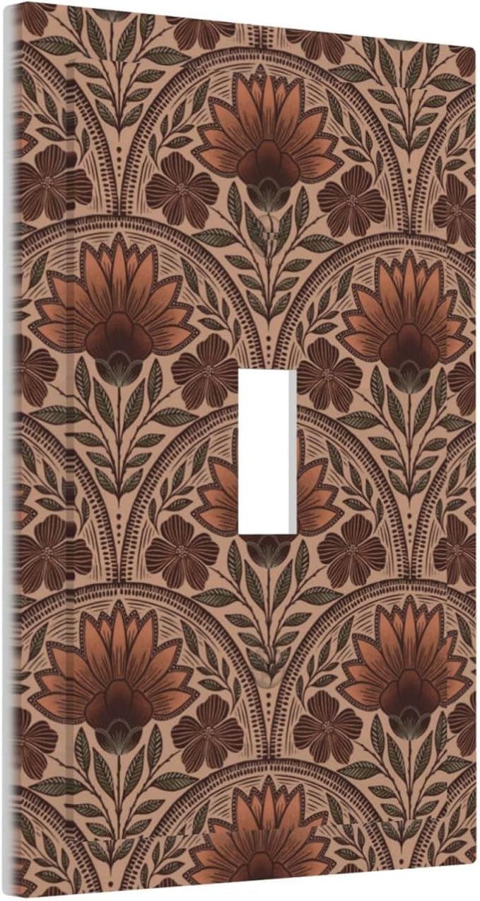 Earth Tone Floral Rustic Damask Boho Flower Decorative Light Switch Cover 1 Gang Single Toggle Device Electrical Faceplate Switchplates Decorator Outlet Wall Plate for Farmhouse Home Decor