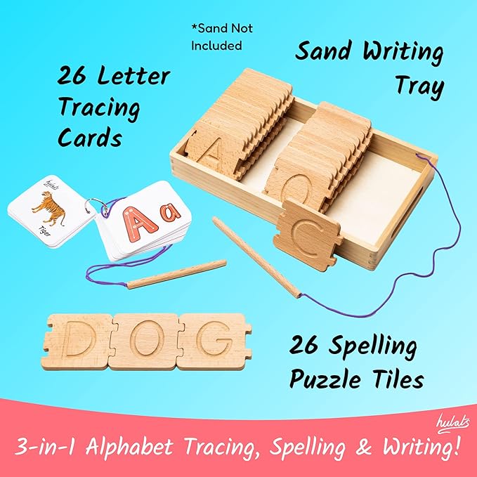 Hulats Montessori Letter Tracing Alphabet Learning Toy - Learn to Write Spelling & Tracing Letters Game Kids Ages 3-5 Sand Tray - Toddler Fine Motor Skills Toy 5 Year Old Home Schooling Material Pre-K