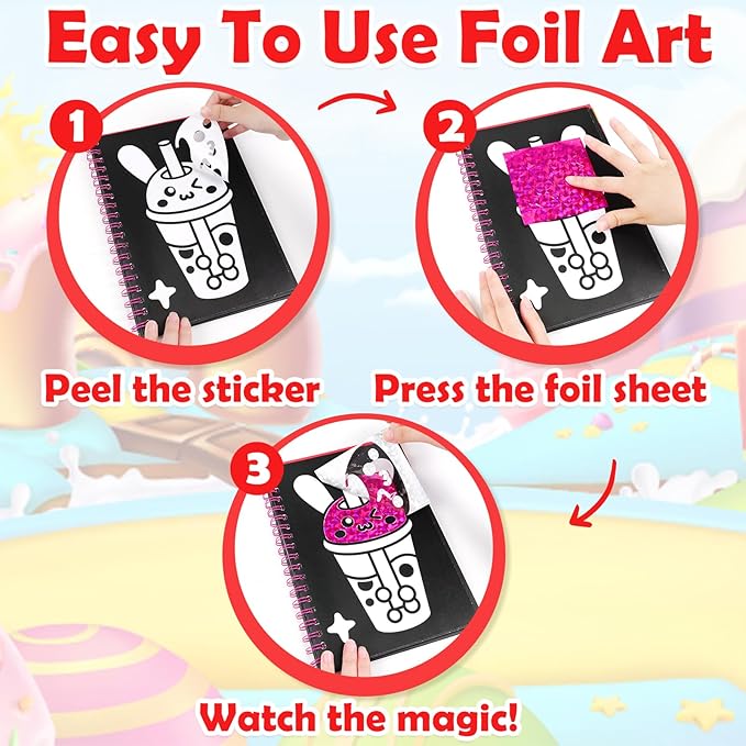FUNNYB&G Foil Art Crafts for Kids Ages 4-8: Mother's Day 2026, Birthday Gift for Girls, Art and Crafts Supplies, Party Favors, Creative Toys for Girls 4 5 6 7 8 9 Years Old(Food)