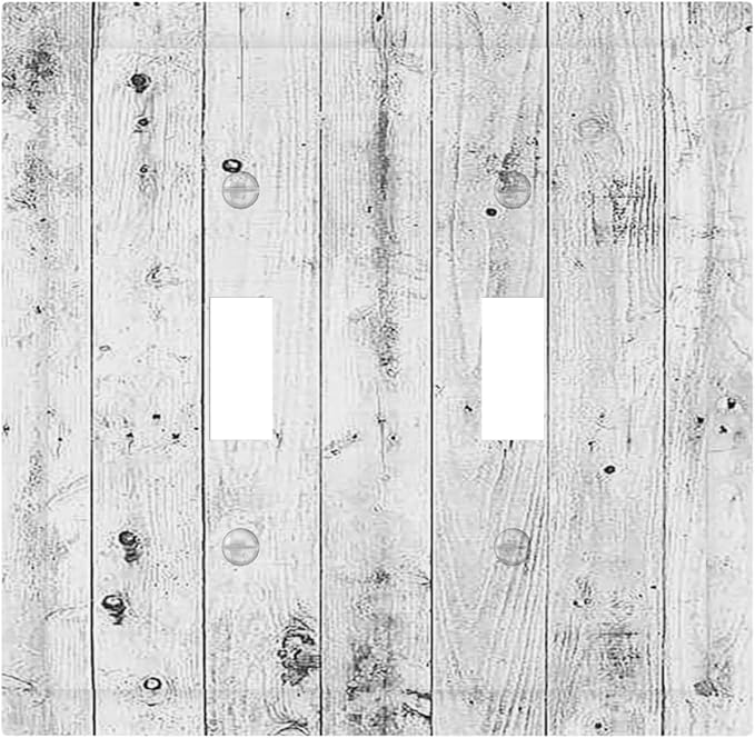 Decorative Switch Plates Rustic White Grey Wood Grain 2 Gang Double Toggle Wall Plate Outlet Light Switch Cover Electrical Faceplate for Farmhouse Home Decor