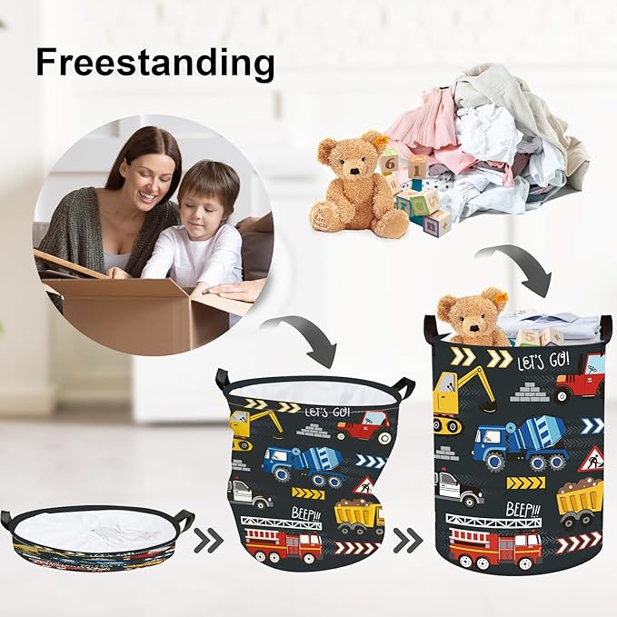Clastyle City Car Baby Laundry Hamper Kid Storage Basket Boy Gift Toy Box Collapsible Clothes Organizer Nursery Bin for Bedroom,Fire Truck,36 * 45 cm