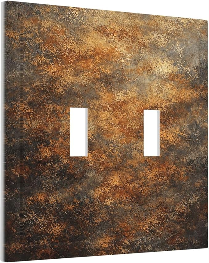 Decorative Light Switch Cover Plate Vintage Rust Pattern in Brown gold 2 Gang Outlet Covers Double Toggle Wall Plates for Electrical Outlets Switch Plate Covers Faceplate for Home Decor