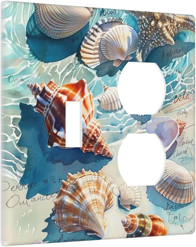 Wallplates Ocean Waves Starfish Conch Scallop Shell 1 Toggle 1 Duplex Switch Plate Electrical Gfci Faceplate Decorative Light Switch Covers For Kids Room Nursery Decor