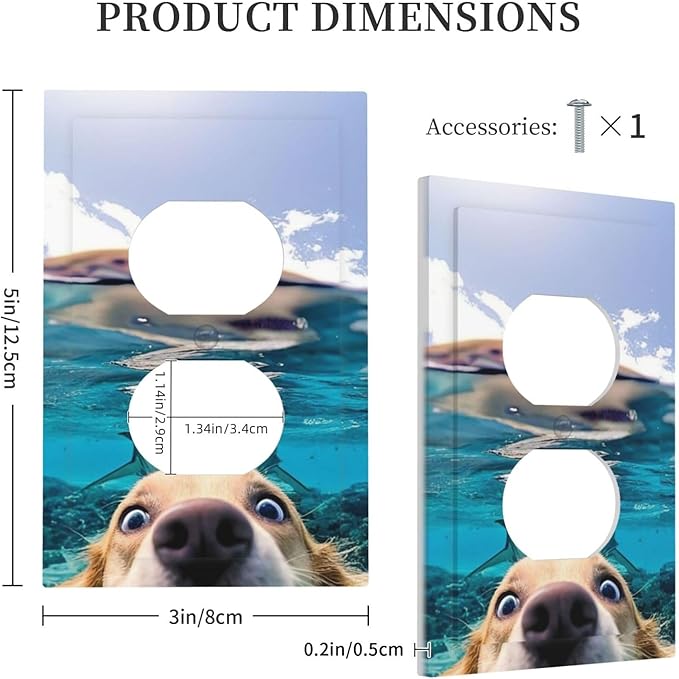 Decorative Outlet Covers Angry Shark Chased Funny Dog Underwater Sea 1 Gang Wall Plate Receptacle Duplex Light Switch Cover Plate Single Dual Plug Covers Electrical Switchplate