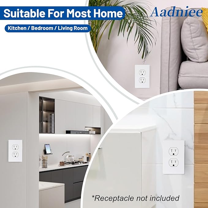 Screwless Duplex Wall Plates, 1-Gang Child Safe Outlet Covers, Standard Size 2.92" x 4.68" Hidden Screw Faceplate and Switch Plates (5 Pack, Gloss White)