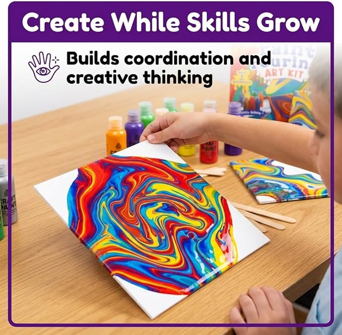 PURPLE LADYBUG Paint Pouring Kit - Painting Kit for Kids, Art and Crafts for Kids Ages 8-12, Gifts for 6 7 8 9 10 11+ Year Old Boys & Crafts for Girls 8-12, Birthday Gifts for Girls, Tween & Teen Girl