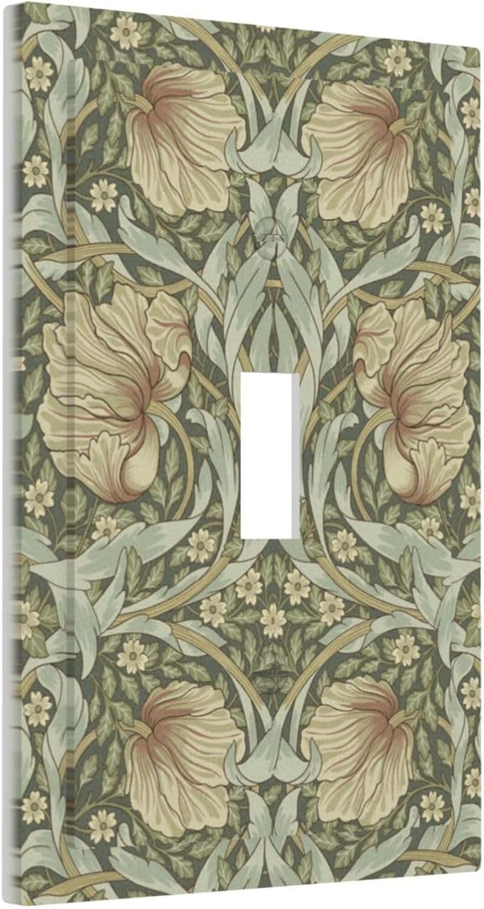 William Morris Pimpernel Flowers 1 Gang Light Switch Cover Single Toggle Wall Plate Decorative Vintage Floral Green Botanical Electrical Switchplate Covers for Country Bedroom Kitchen Décor