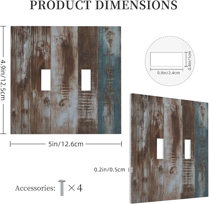 Vintage Blue Brown Wood Grain Decorative Switch Plates 2 Gang Double Toggle Wall Plate Electrical Faceplate Outlet Light Switch Cover for Bedroom Farmhouse Decor