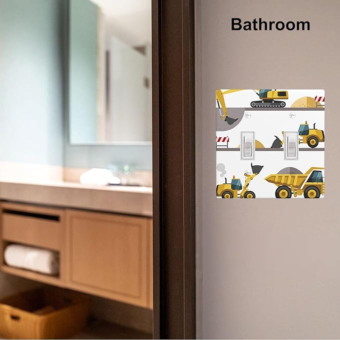 Construction Truck 2-Gang Double Toggle Switch Plate, Excavator Truck Wall Plate for Boys Room, Kids Room & Playroom