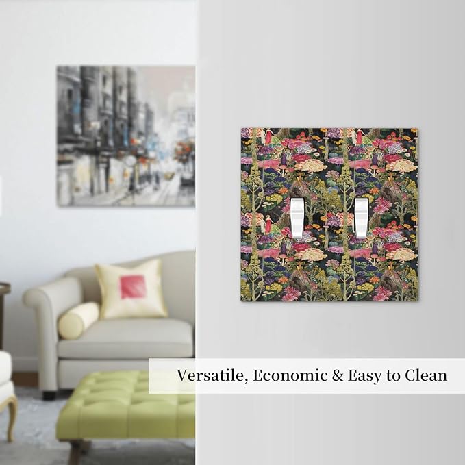 Dreamy Tropical Rainforest Colorful Mushroom Wildflower Decorative Switch Plates 2 Gang Double Toggle Outlet Light Switch Cover Wall Plate Electrical Faceplate for Farmhouse Kids Room Decor