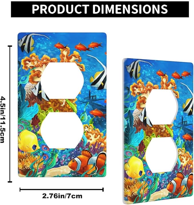 Underwater Landscape Outlet Covers Colorful Tropical Fishes Coral Seaweed Duplex Receptacle Wall Plate Standard 1-Gang Home Decorative Office
