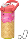 MYFOREST 14oz/400ml Insulated Kids Water Bottle, Odor-Free Surgical Grade Liner, Dishwasher-Safe, Name Spot, Soft Sipper, Gift for Sweet Tooth (Strawberry Ice Cream)