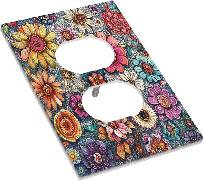 Outlet Covers Colorful Rainbow Pointillisme Flower 1 Gang Duplex Light Switch Cover Decorative Switch Plates Electrical Receptacle Faceplate Wall Plate For Bed Room Home Decor