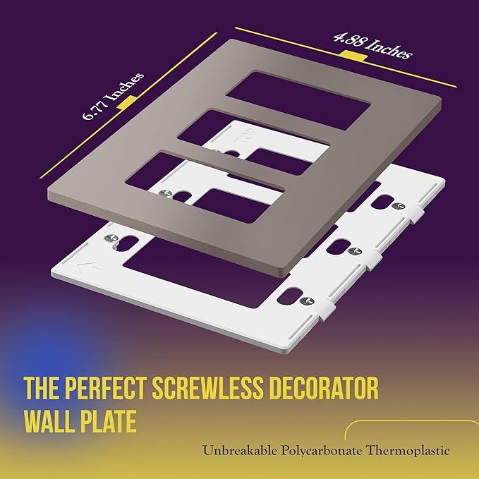 ENERLITES Screwless Triple Decorator Switch Cover, Three Gang Wall Plate, Gloss Finish, Mid-Size 3-Gang 4.88" x 6.77", Unbreakable Polycarbonate Thermoplastic, UL Listed, SI8833M-NK, Nickel
