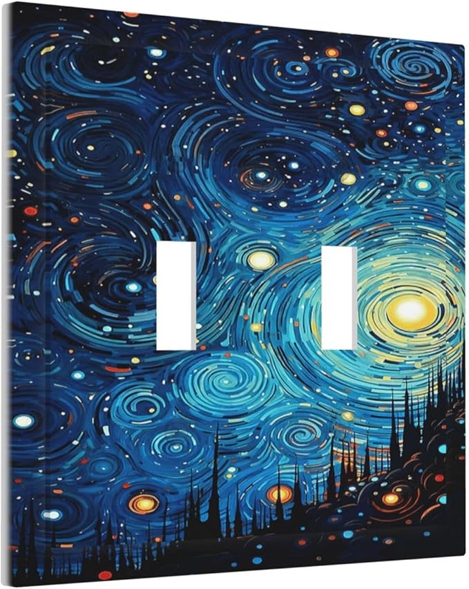 Decorative Switch Plate Covers Abstract Starry Night Style 2 Gang Double Toggle Light Switch Cover Plate Electrical Wall Plate Outlet Cover Outlet Light Switch Cover for Home living Room Decor