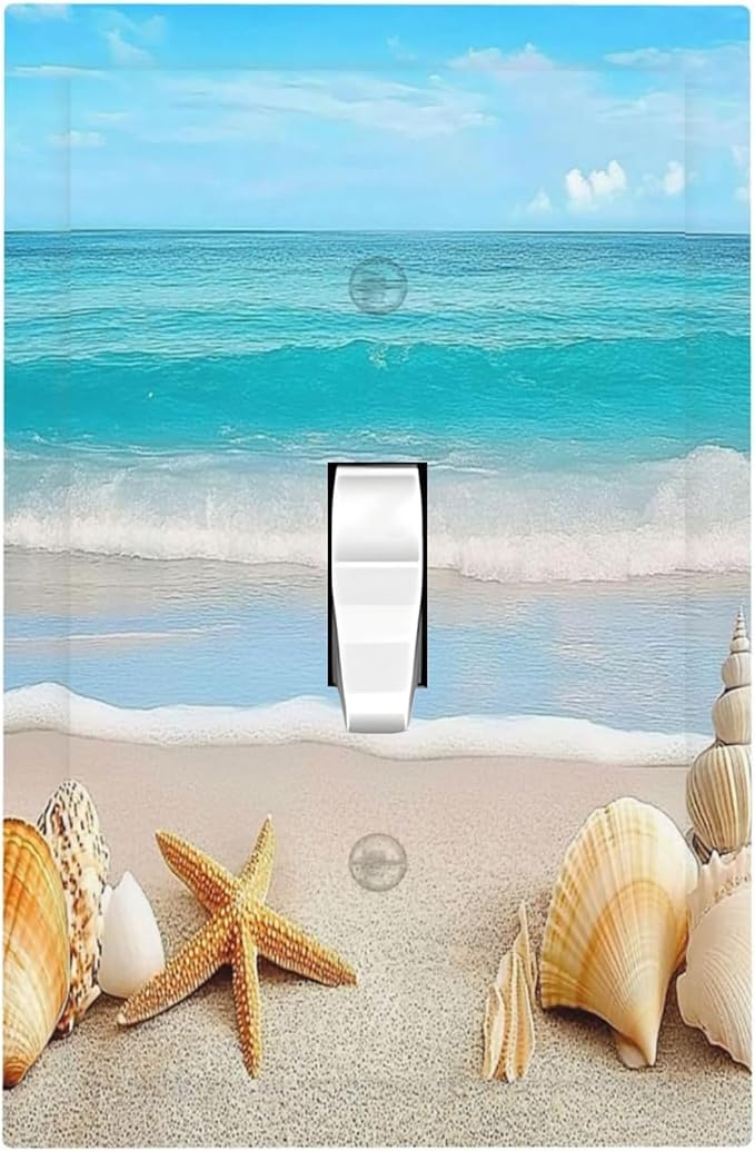 Decorative Light Switch Cover Seashells Beach Starfish Scallop 1 Gang Single Toggle Device Electrical Faceplate Switchplates Decorator Outlet Wall Plate For Bathroom Home Decor