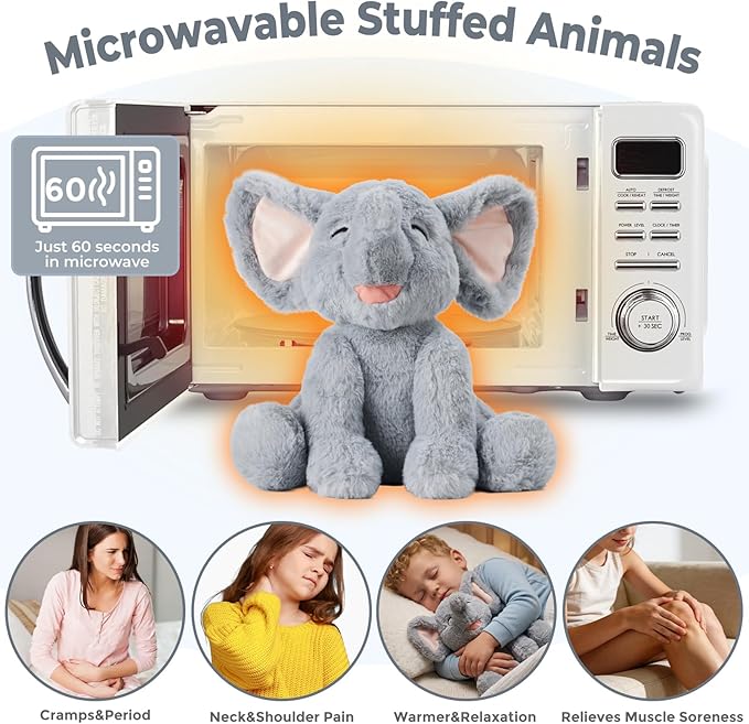 Elephant Microwavable Weighted Stuffed Animals with Lavender Scent,Heating Pad Plush for Period Cramps&Pain, Heatable&Coolable Stuffed Elephant Animals Toy Gifts for Girls Women Kids