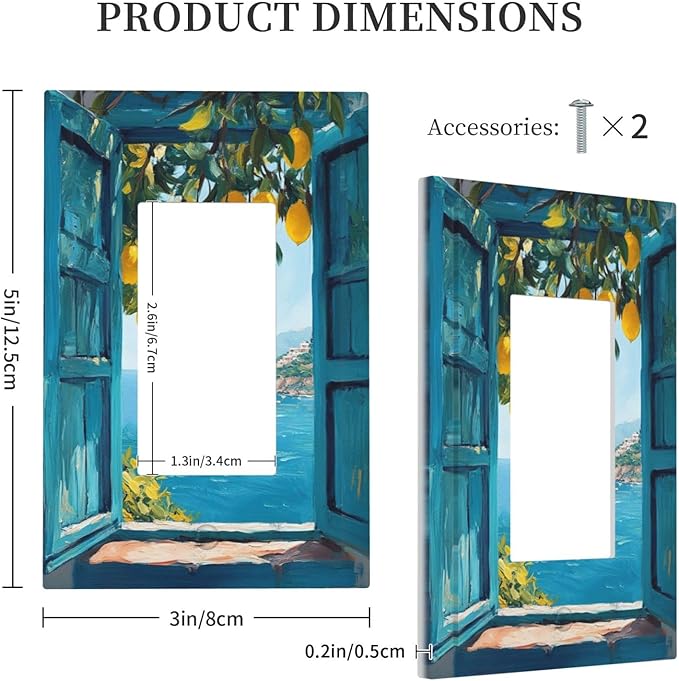 Window View Coastal Lemon Tree Mediterranean Landscape Decorative Outlet Covers 1 Gang Single Rocker Light Switch Cover Plate Wall Plates GFCI Faceplate for Bedroom Living Room Decor
