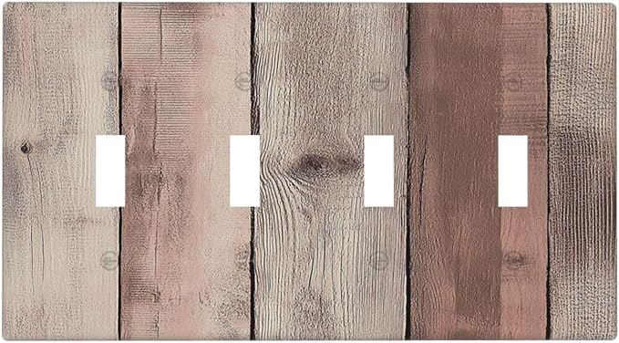 Light Switch Covers Vintage Natural Wood Rustic Cinnamon Quad Toggle Electrical Faceplate 4 Gang Wall Plate Decorative Switch Plates For Farmhouse Cabin Decor