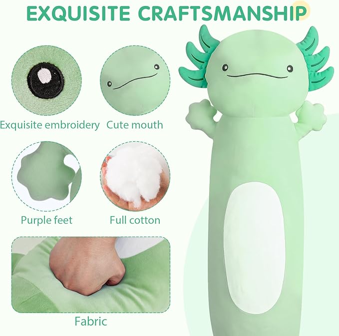 Dalmao 36" Giant Green Axolotl Stuffed Animal, Cute Soft Long Axolotl Plush Large Body Pillow Big Squishy Plushies Toy, Gift for Kids, Boys, Birthdays