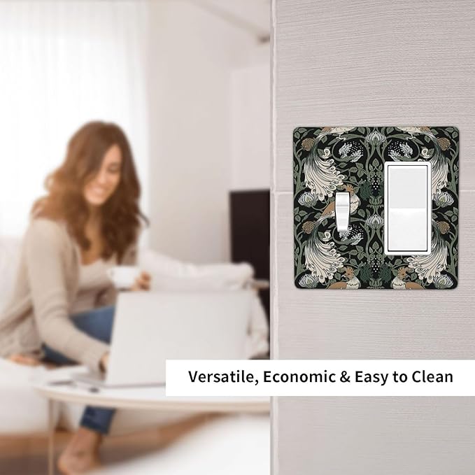 Outlet Covers William Morris Vintage Floral Plants And Birds 1 Toggle 1 Rocker Combination Decorative Wall Plate Light Switch Cover Plate Electrical Switch Plates for Bedroom Home Decor
