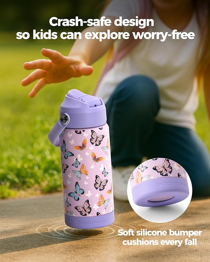 Choco Mocha Kids Water Bottle For School, Kids Insulated Mermaid Water Bottle Stainless Steel for Girls, 18Oz Purple