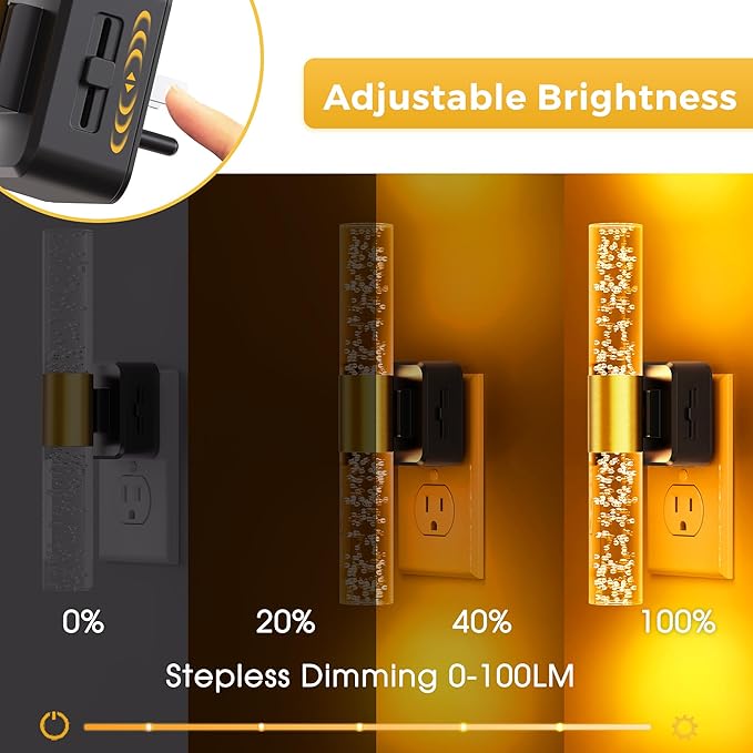 L LOHAS LED Amber Night Light, Bubble Acrylic Night Lights Plug into Wall, 180° Rotating Nightlights, Yellow Nightlights Dimmable, Light Sensor, Sleep Light for Kids Bedroom Bathroom Hallway, 1-Pack