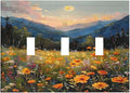 Sunset Wild Flower Field Floral Nature Landscape Decorative Switch Plates 3 Gang Wall Plate Triple Toggle Light Switch Cover Faceplate Electrical Wall Panels for Farmhouse Bedroom Decor