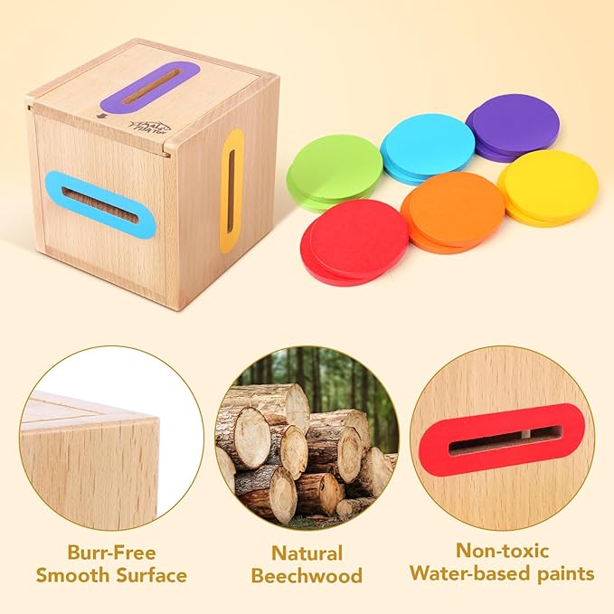 Montessori Toys for 1 2 3 Year Old: Fine Motor Wooden Color Sorting Sensory Toy for Toddlers 1-3 Year Old, Object Permanence Wooden Learning Matching Game, Baby Boys Girls Gifts 12-18 Month Old