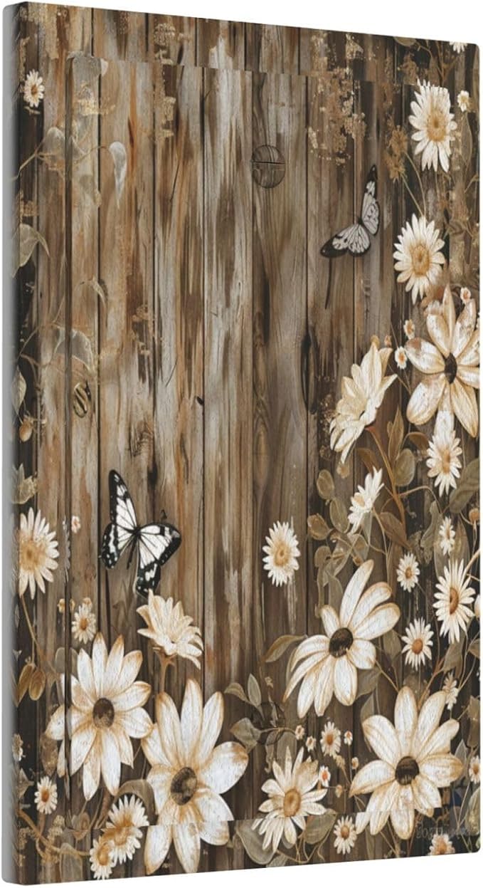 Light Switch Cover Rustic Wood Butterflies Flowers Botanical Decorative Switch Plates 1 Gang Blank No Device Outlet Covers Electrical Wall Plates for Farmhouse Cabin Decor