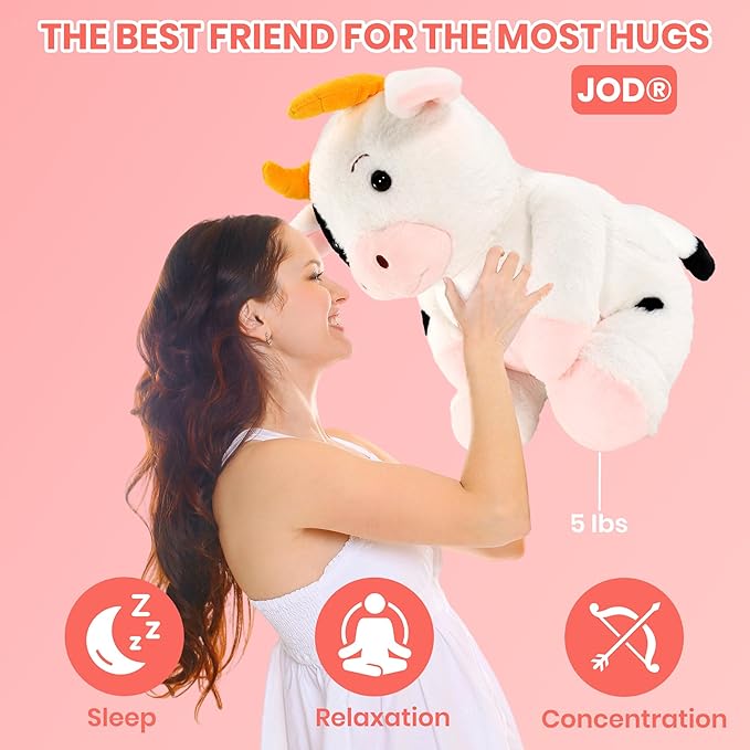 JOD® 27 inch 5 lbs Cow Weighted Stuffed Animals, Large Weighted Plush Toy – Cute Cow Plush Pillow, Soft Kawaii Weighted Plushie Gift for Kids & Adult (68CM)