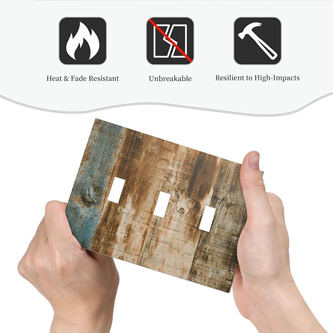 Brown Wood 3 Gang Triple Toggle Light Switch Wall Plate Cover Decorative Electrical Faceplate for Rustic Barn Door Home Living Room Decorate 6.7" x 4.8