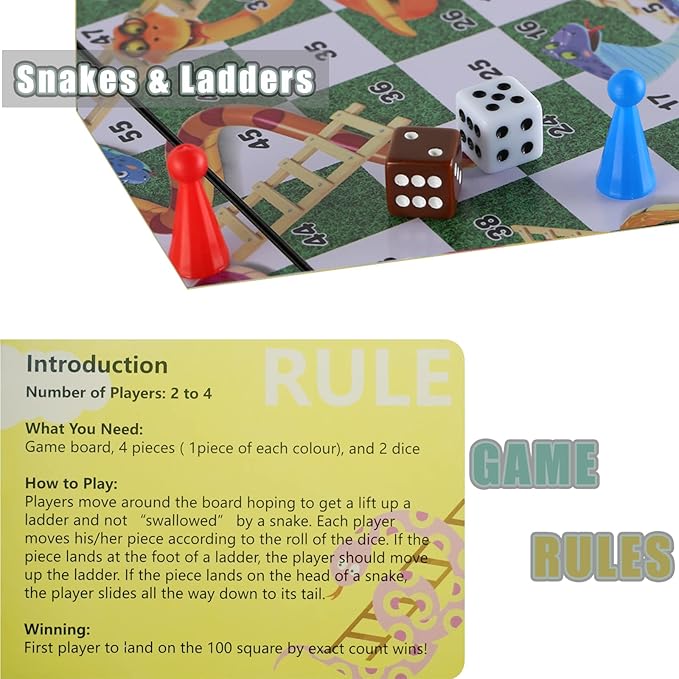 Snakes and Ladders Board Game Set-9.8", Magnetic Folding Travel Game, Family Fun Toys/Gift for Kids and Adults
