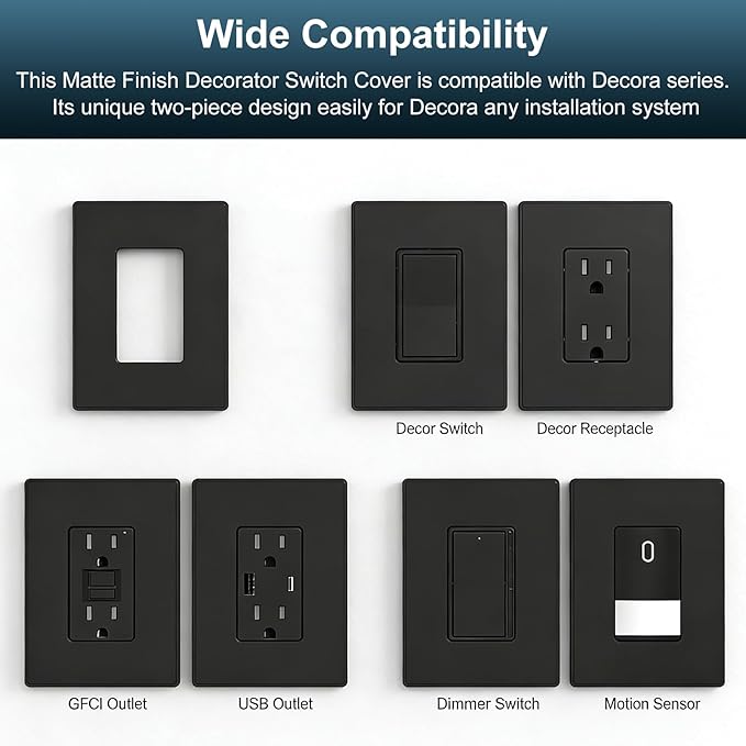 Matte Black 1 Gang Screwless Wall Plate, Child Safe Outlet Cover and Smooth Face Switch Plate – Unbreakable Polycarbonate Thermoplastic, Compatible with Leviton 80301-SE, 3-Pack