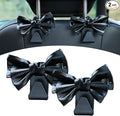 2 Pack Car Seat Headrest Hooks, Cute Bow Design Backseat Hook Storage Organizer for Purses, Handbags, Coats, Umbrellas, Cute Car Accessories for Women and Girls (Black Leather)