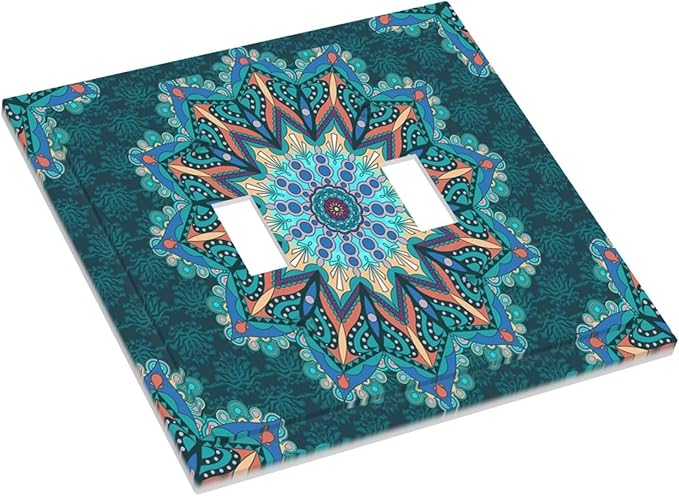 Light Switch Cover Boho Hippie Colorful Mandala 2 Gang Wall Plate Double Light Switch Plate Toggle Decorative Outlet Covers Electrical Switchplate for Bathroom Home Decor