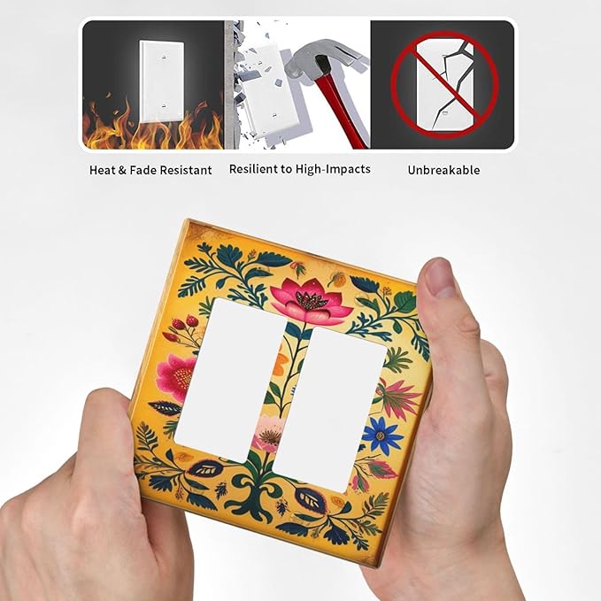 Decorative Art Light Switch Covers BlackCat&Flowers 2 Gang Dual Rocker Outlet Switch plate Faceplate GFCI for Home Decor