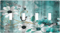 Decorative Switch Plate Covers Turquoise Flowers and Butterflies Rustic Teal White Floral 3 Gang Wall Plate Light Switch Cover Plate Triple Toggle Jumbo Electrical Faceplate for Bedroom Decor