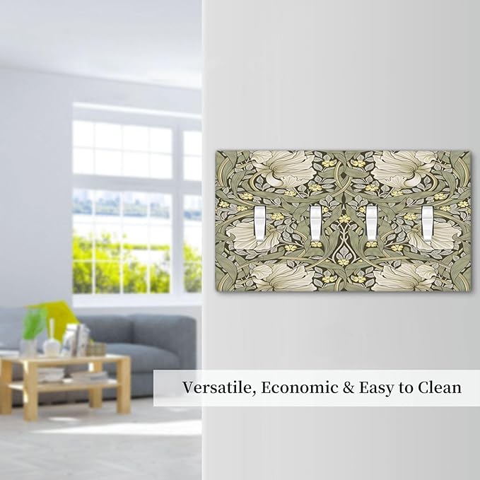 William Morris Pimpernel Flowers Plant Floral Light Switch Covers Quad Toggle Electrical Faceplate 4 Gang Wall Plate Decorative Switch Plates Cover for Farmhouse Living Room Decor