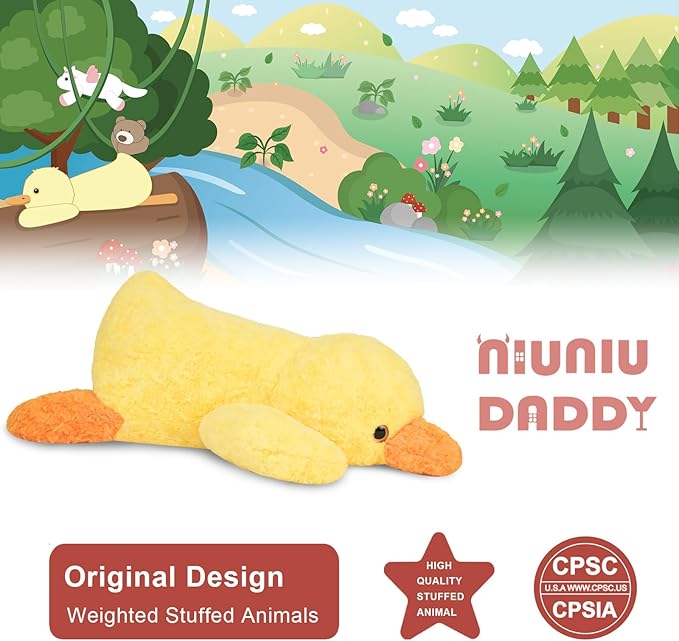 Niuniu Daddy 20" | 3.3 Pound Weighted Duck Stuffed Animals for Adults Kids, Giant Weighted Yellow Duck Plush Toy with Soft Fur, Big Fluffy Body Pillow for Large Cute Present Christmas Birthday