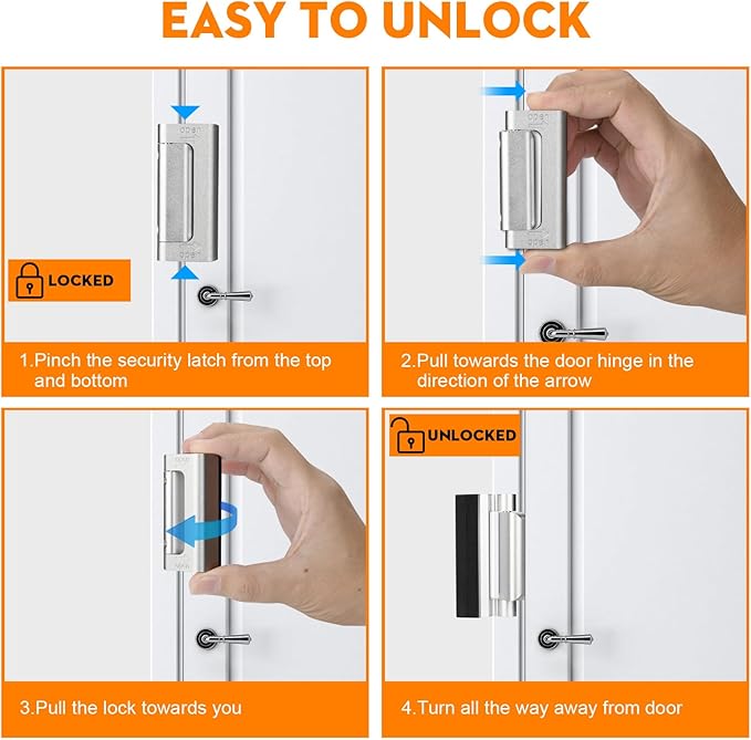 Home Security Door Reinforcement Lock, Upgraded Front Door Locks for Kids Safety Withstand 800 lbs, Child Proof Door Lock, Extra Door Lock from Inside Prevent Unauthorized Entry (2 Pack, Silver)