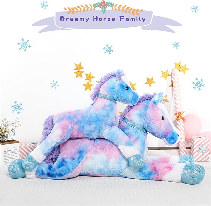 Tezituor 4ft Giant Horse Stuffed Animals, 47inches Lifesize Stuffed Pony Plush Toy, Hugging Soft Blue Horse Body Pillow Gift for Adult Kids