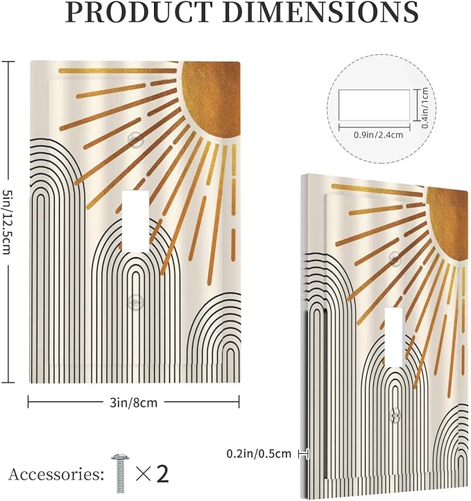 Mid Century Beige Boho Abstract Sun Vintage Arch 1 Gang Light Switch Covers Decorative Single Toggle Wall Plate Switchcover Electrical Switchplate for Country Bathroom Bedroom Decor